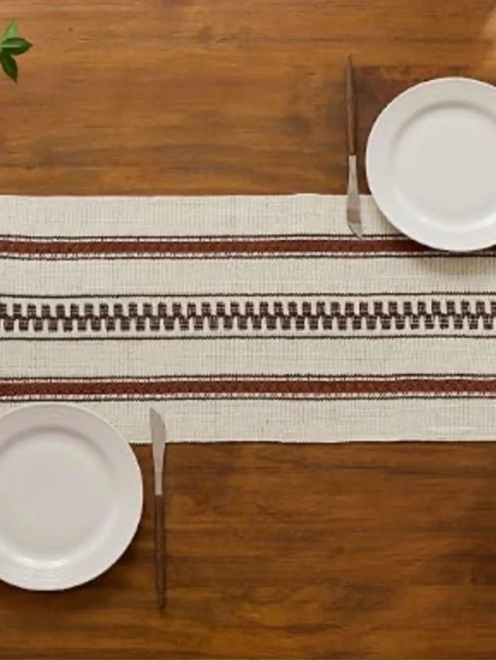 Boho Stripe Woven Table Runner in Cream and Brown - Baccessor